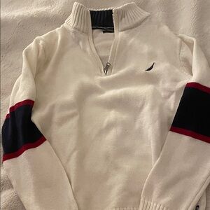 Nautica Boys 10/12 Cream Sweater with Navy and Red Stripes